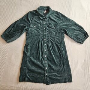 Pilcro Anthropologie Green Corduroy Button Down Indie Shirt Dress Pocket Sz 12